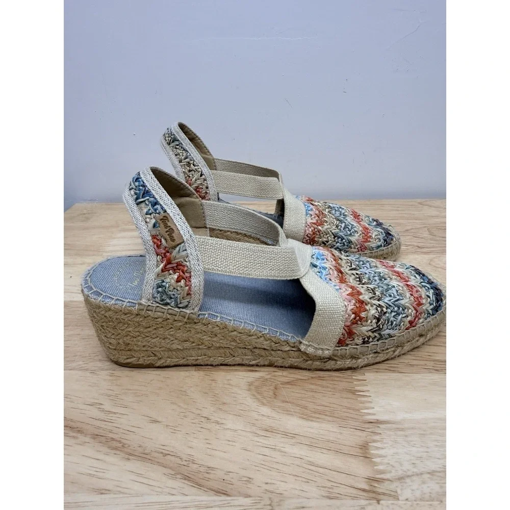 Toni Pons Espadrille Wedge Sandal Womens 40 Multicolor Woven Slingback Spain #23